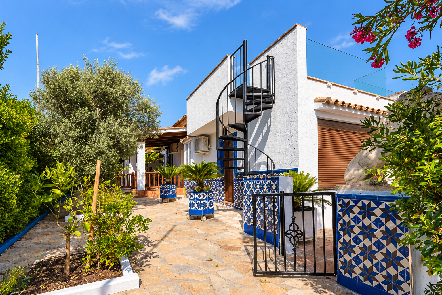 Alojamiento privado y terraza del camping, fotografía mejorada con IA