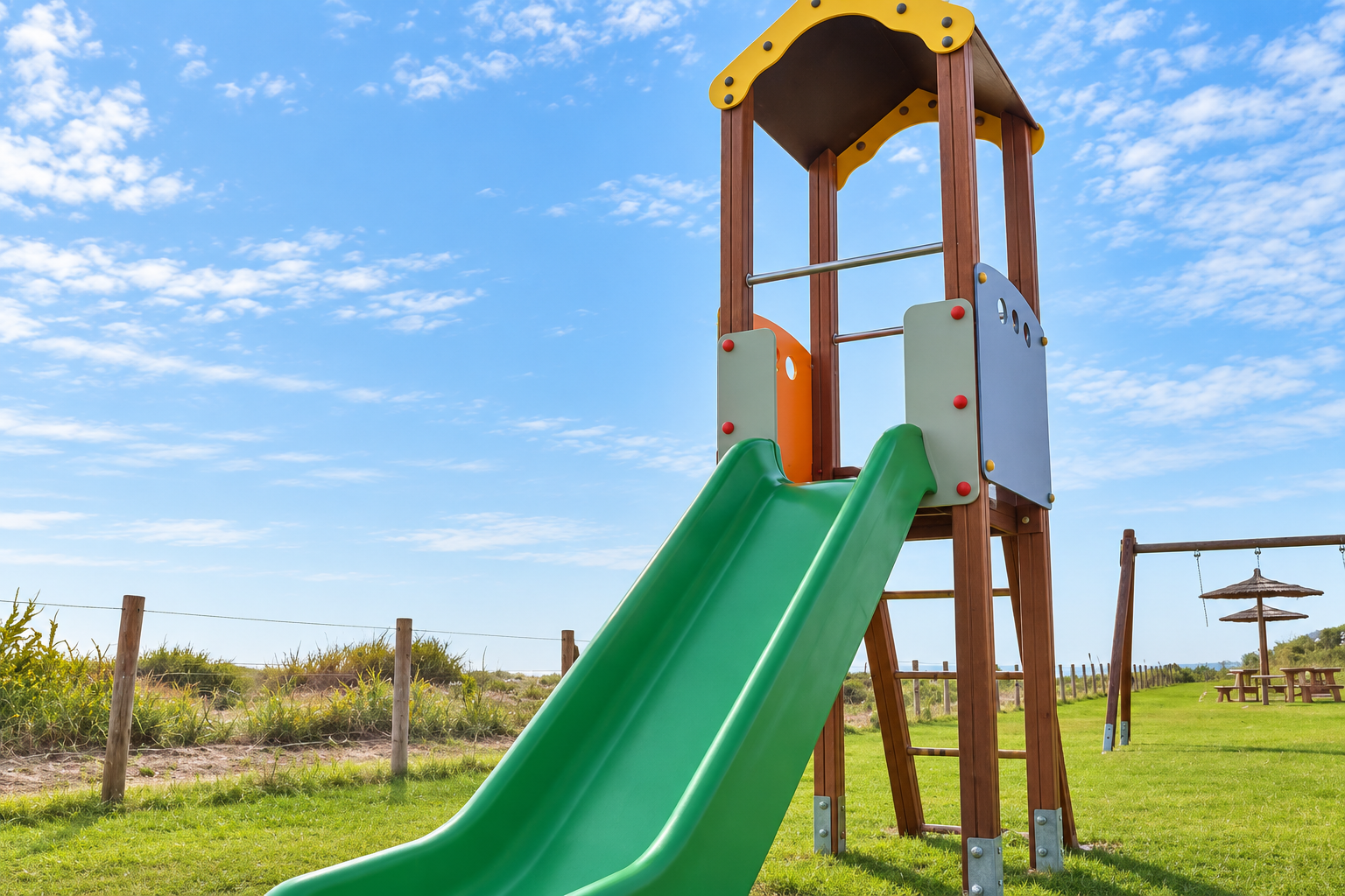 Tobogán de la zona infantil del camping, fotografía mejorada con IA